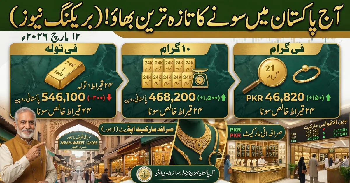 Gold Rate Today in Pakistan – 1 Tola, 10 Gram & Per Gram Price (March 12, 2026)